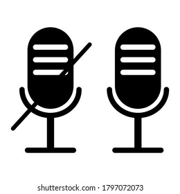 Icono de silenciar. El micrófono está encendido. El micrófono está apagado. Botón de control de sonido negro. Imagen vectorial.