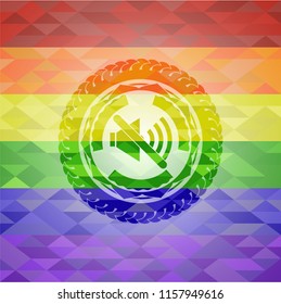 mute icon on mosaic background with the colors of the LGBT flag