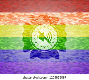 mute icon on mosaic background with the colors of the LGBT flag
