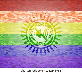 mute icon on mosaic background with the colors of the LGBT flag