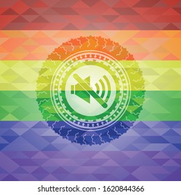 mute icon on mosaic background with the colors of the LGBT flag