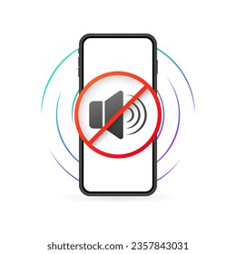 Mute icon on the phone. Flat, color, phone screen, mute, no sound. Vector icon