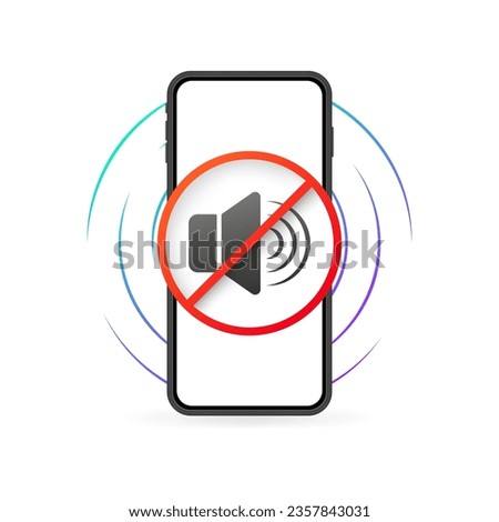 Mute icon on the phone. Flat, color, phone screen, mute, no sound. Vector icon