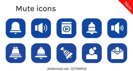  mute icon set. 10 filled mute icons. Simple modern icons about  - Alarm bell, Volume, Media player, Notification, Bell