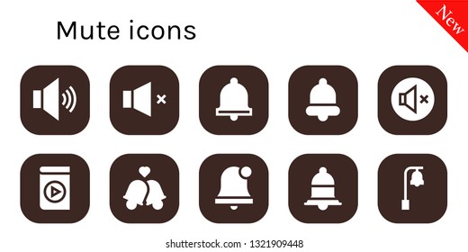 mute icon set. 10 filled mute icons.  Simple modern icons about  - Volume, Bell, Mute, Media player, Bells, Alarm bell, Notification