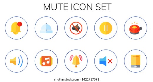 mute icon set. 10 flat mute icons.  Collection Of - notification, volume, bell ring, music player, no sound, pause, ringer, audio player