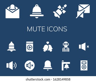 mute icon set. 14 filled mute icons.  Simple modern icons such as: Notification, Bell, Mute, Volume, Media player, Alarm bell, Bells, Player, Music player