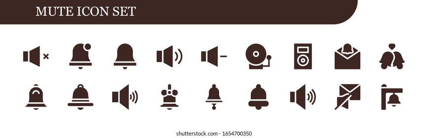 silenciar conjunto de iconos. 18 iconos mudos rellenos. Volumen incluido, campana de alarma, reproductor musical, notificación, campanas, campana, iconos silenciosos