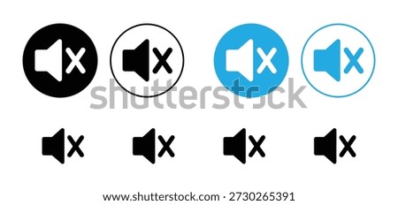 Mute Icon Set - Vector Collection of Sound Off, Silence, and Volume Buttons for Web and App Interface

