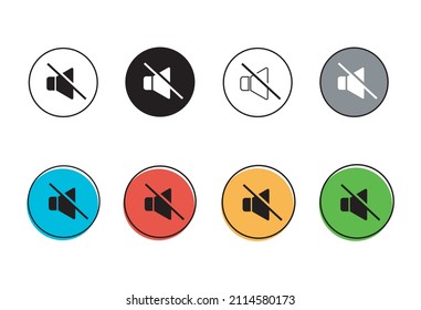 Mute Icon, Sound Icon, Vector Illustration, Black, White, Blue, Red, Gray, Orange, Green