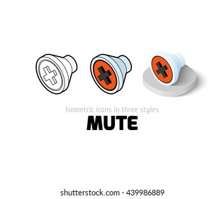 Mute icon, vector symbol in flat, outline and isometric style