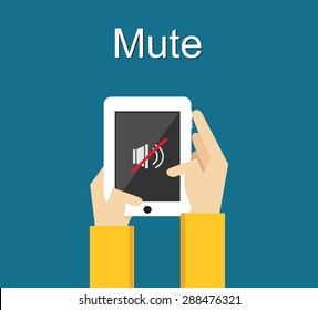 Mute illustration. Flat design. Mute icon on phone screen illustration concept. Volume control.