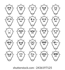mute light bulb emoticons line illustration