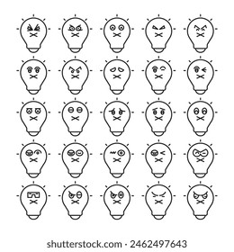 mute light bulb emoticons line illustration