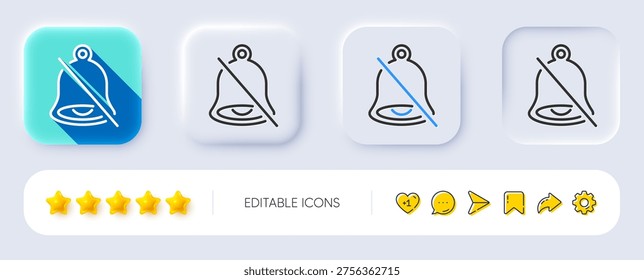 Mute line icon. Neumorphic, Flat shadow, 3d buttons. Bell alert sign. No sound symbol. Line mute icon. Social media icons. Vector