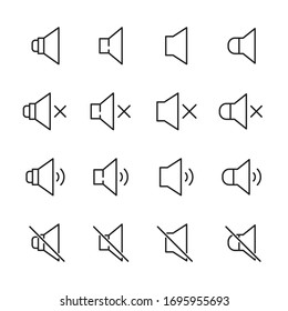 Mute los iconos de línea definidos. Elementos vectoriales de trazo para el diseño moderno. Pictogramas simples para concepto móvil y aplicaciones web. Iconos de línea de vectores aislados en un fondo blanco. 