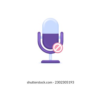 Mute the microphone or do not turn on the mic. microphone and prohibition sign. symbols or icons. 3D concept design and realistic. vector elements. white background