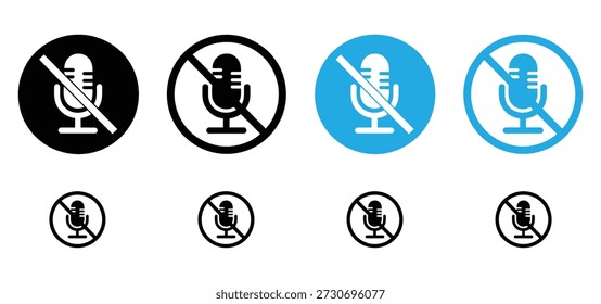 Mute Microphone Icon Set - No Sound, Audio Off, and Silent Button Symbol Collection,Audio Microphone and speaker button icon set, Mute Vector Icons, Column, Play, Sound symbol for Podcast