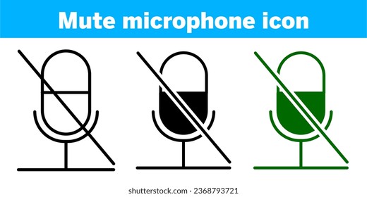 Mute microphone icon set Vector, editable and resizable