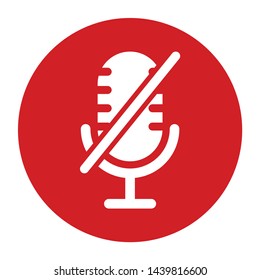 Mute microphone icon vector isolated on flat red round button illustration