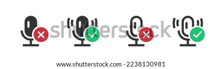 Mute microphone icon vector or mic on off unmute ui record speaker buttons line outline clip art graphic, voice silent rec mode pictogram simple logo clipart image, activate deactivate switch design