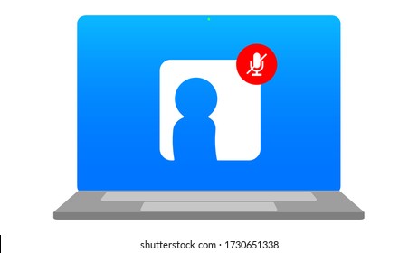 Mute Microphone, Online Meeting Notebook, Video Conference Webinars or Remote Working Icon Symbol Illustration