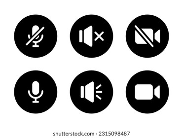 Mute microphone, silent speaker, and video cam off icon vector