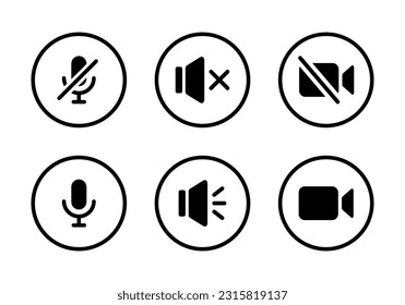 Mute microphone, silent speaker, and video cam off icon vector. Elements of multimedia