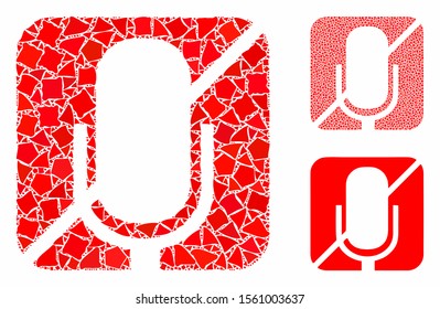 Mute mosaic of humpy elements in different sizes and color tinges, based on mute icon. Vector trembly dots are grouped into collage. Mute icons collage with dotted pattern.