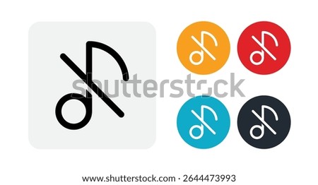Mute music note icon in flat style
