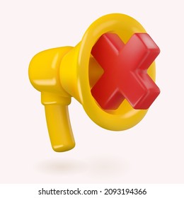 Mute No Audio 3d Icon. Realisic Noise Forbidden Sign. Stop Sound Vector Clay Illustration