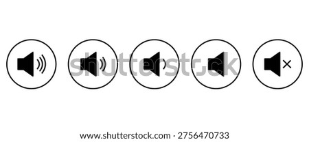 Mute and No Sound Icons Set – Audio Off, Volume Control, and Microphone Symbol Vector Illustration”