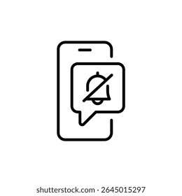 Ícone de Notificação de Mudo no Vetor Smartphone, Símbolo de Alerta Silencioso Dentro da Bolha de Mensagens, Design de Contorno Mínimo para Desintoxicação Digital e Controle de Distração do Telefone