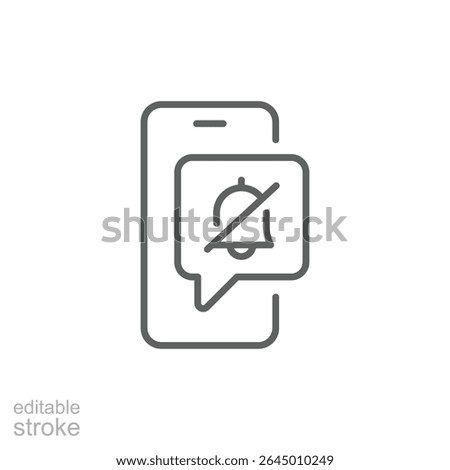 Mute Notification Icon on Smartphone Vector, Editable Stroke Silent Alert Symbol Inside Message Bubble, Minimal Outline Design for Digital Detox and Phone Distraction Control