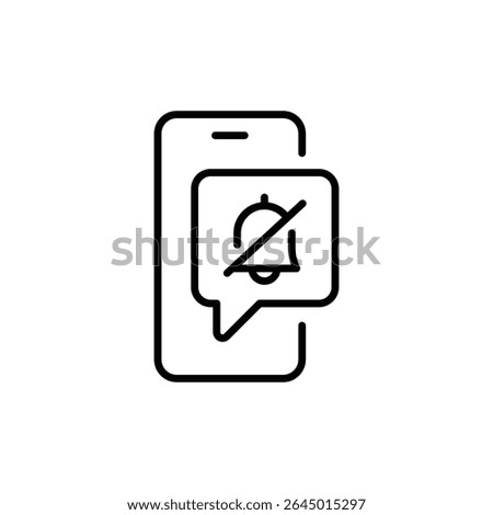 Mute Notification Icon on Smartphone Vector, Silent Alert Symbol Inside Message Bubble, Minimal Outline Design for Digital Detox and Phone Distraction Control