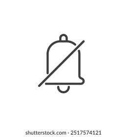 Ícone da linha Notificação sem áudio. Sinal de estilo linear para conceito móvel e design da Web. Campainha com um ícone de vetor de contorno cruzado. Símbolo de alerta silenciado, ilustração de logotipo. Gráficos vetoriais.