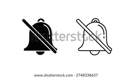 Mute Notifications Bell Icon for Quiet Mode, Do Not Disturb Setting, and Sound Off Alerts Vector Set