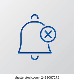 Mute notifications, no sound, silent, no bell simple icon vector. Flat design. Paper cut design. Cutted blue symbol with shadow. Gray background.ai