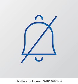 Mute notifications, silent, no sound, no bell simple icon vector. Flat design. Paper cut design. Cutted blue symbol with shadow. Gray background.ai