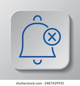 Mute notifications, silent, no sound, no bell logo simple icon vector. Flat design. Paper cut design. Cutted blue symbol with shadow. Gray badge button, gray background.ai