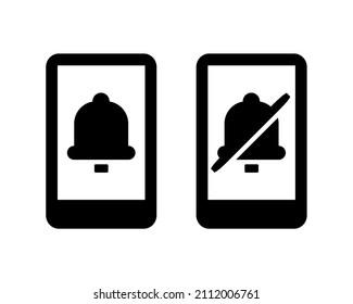 Mute sign. Silent mode or vibrate mode. Notification bell ring icon. Vector Illustration