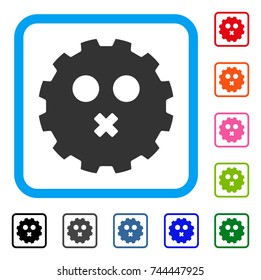 Mute Smiley Gear icon. Flat grey iconic symbol in a blue rounded square. Black, gray, green, blue, red, orange color variants of Mute Smiley Gear vector. Designed for web and software UI.