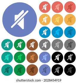 Mute solid multi colored flat icons on round backgrounds. Included white, light and dark icon variations for hover and active status effects, and bonus shades.