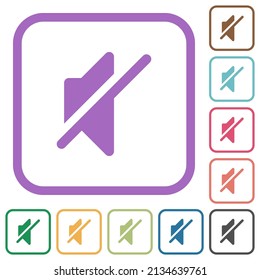 Mute solid simple icons in color rounded square frames on white background