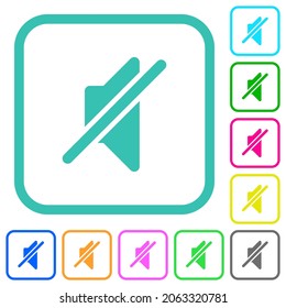 Mute solid vivid colored flat icons in curved borders on white background