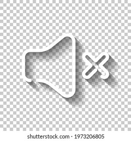 Mute sound, audio off, simple icon. White linear icon with editable stroke and shadow on transparent background