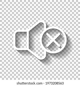 Mute sound, audio off, simple icon. White linear icon with editable stroke and shadow on transparent background