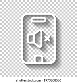 Mute sound, audio off, simple icon. White linear icon with editable stroke and shadow on transparent background