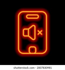Silenciar sonido, audio apagado, icono simple. Estilo neón naranja sobre fondo negro. Icono lineal claro con trazo editable