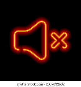 Mute sound, audio off, simple icon. Orange neon style on black background. Light linear icon with editable stroke